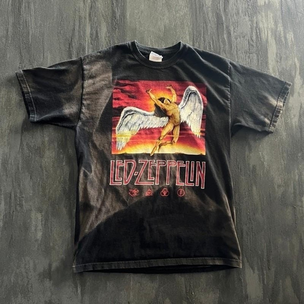 Vintage Led‎ Zeppelin Shirt Mens Medium Black Sun Faded Swan Song
